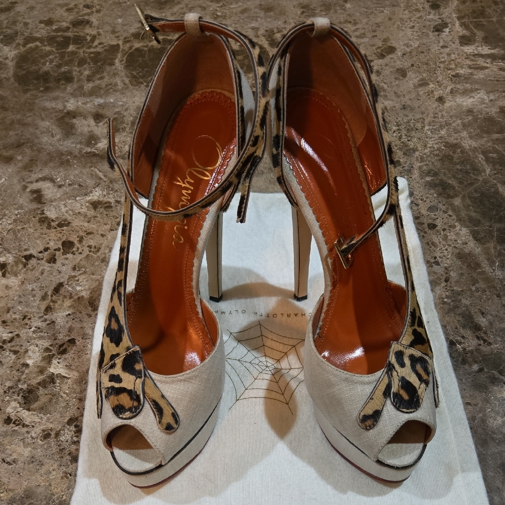 Charlotte Olympia Cream and Brown Heels Sz39.5